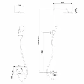 Душевая стойка ABBER Emotion AF8816BL с изливом, черный матовый