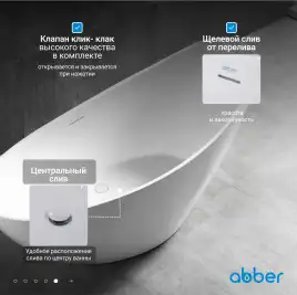 Акриловая ванна Abber 184х79 AB9233, отдельностоящая, Белая глянцевая