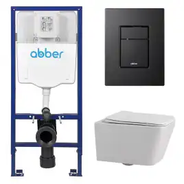 Комплект унитаза с инсталляцией ABBER Rechteck AC1201 белый и кнопкой AC0123MB черная матовая