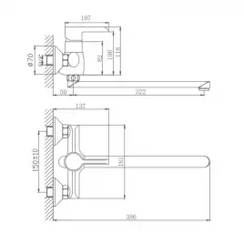 Смеситель для ванны Haiba HB22805-7 с длинным изливом, черный