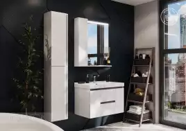 Зеркало-шкаф Aquaton Рене 80 1A222502NRC80 с подсветкой, левый белый / грецкий орех