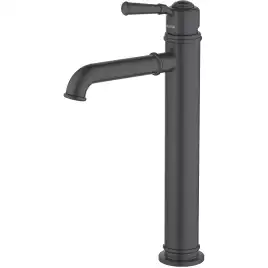 Смеситель для накладной раковины Aquatek Классик AQ1504MB, однорычажный, высокий, Черный матовый