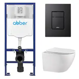Комплект унитаза с инсталляцией ABBER Bequem AC1100 белый и кнопкой AC0123MB черная матовая