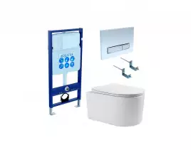 Унитаз с инсталляцией SET AQUATEK МИЯ 4в1 с сиденьем микролифт и Белой глянцевой клавишей смыва