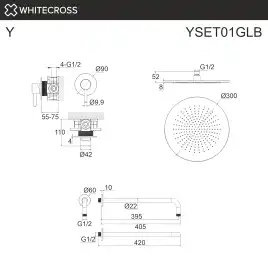 Душевая система для душа WHITECROSS Y brushed gold YSET01GLB, скрытого монтажа, Золото брашированное