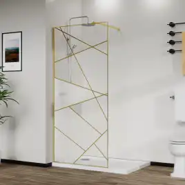 Душевая перегородка Azario Walk-in 100 AZ-271-100-BGL-CGP прозрачное стекло 8 мм с графическим принтом, профиль Золото матовое