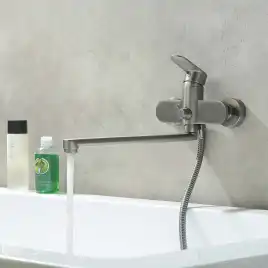 Смеситель для ванны Aquatek Ника AQ1842BGM с длинным изливом, Оружейная сталь