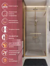 Душевая дверь CEZARES LUX-B-FS-11-120-C-BORO прозрачное стекло, профиль Брашированное золото