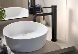 Смеситель для накладной раковины Aquatek Европа AQ1304MB, однорычажный, высокий, Черный матовый