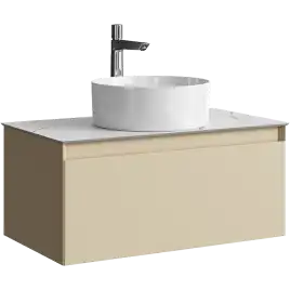 Тумба с раковиной подвесная Aqwella Geometria 80 GE01081MD+STG814X476MW, со столешницей мрамор белый, цвет морская дюна