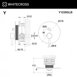 Смеситель для душа Whitecross Y brushed gold скрытого монтажа Золото брашированное, Y1235GLB