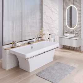 Ванна из литьевого мрамора  Aqua de Marco CRETE 179х79 с хромированным полотенцедержателем Белая 1180WCKRI