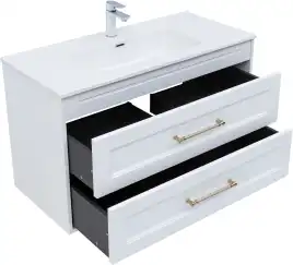 Тумба под раковину Aquanet Бостон new 100 белый сатин (ручки золото), 347183