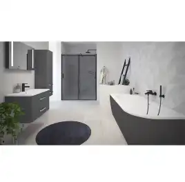 Акриловая ванна CEZARES SLIM CORNER-180-80-60-L-NERO-SET, Черная матовая