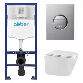 Комплект унитаза с инсталляцией ABBER Bequem AC1102 белый и кнопкой AC0126 хром глянцевый