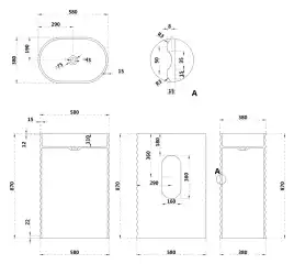 Раковина напольная ABBER STEIN 58х38х87 AS2550-H, овальная, белая матовая