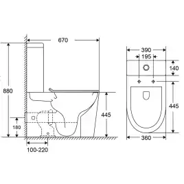 Унитаз-компакт Azario Margo AZ-2125-UQ1 напольный, безободковый, со смывом Торнадо, в комплекте с бачком и сиденьем микролифт, Белый глянцевый