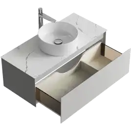 Тумба с раковиной подвесная Aqwella Geometria 100 GE01101ST+STG1014X456MW, со столешницей мрамор белый, цвет серый туман