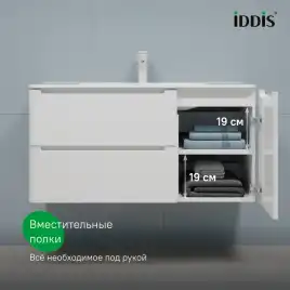 Тумба с раковиной IDDIS Edifice 100, подвесная, Белая, EDI10W1i95K