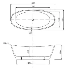 Ванна акриловая Azario EASTON NEW 180x82 EST18082 отдельностоящая, в комплекте с сифоном и металлической рамой, цвет белый (EST18082)