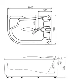 Акриловая ванна Gemy G9083 K R 180х121 с гидромассажем, правая