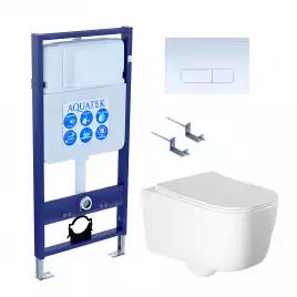 Унитаз с инсталляцией Aquatek Лугано SET AQUATEK ЛУГАНО-013 4в1 с сиденьем Микролифт и белой клавишей смыва