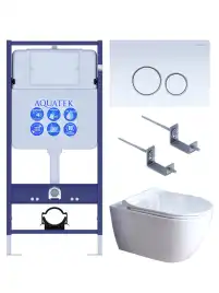 Унитаз с инсталляцией SET AQUATEK ПОЛАРИС-01-013 4в1 с тонким сиденьем микролифт и белой клавишей смыва