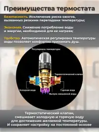 Встраиваемая душевая система AVS TERMO 811-504-MB термостат с изливом, черный матовый