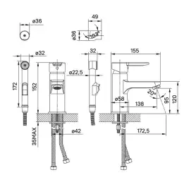 Смеситель для раковины IDDIS Sena SENSB00i08 с гигиеническим душем цвет, Глянцевый хром