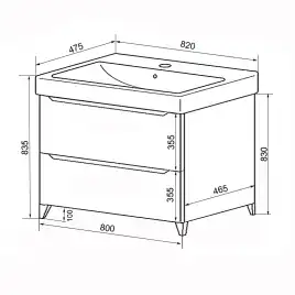 Тумба с раковиной Azario Lotos 80 CS00081987, напольная, Белая глянцевая