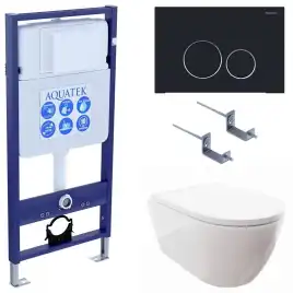 Унитаз с инсталляцией SET AQUATEK ПОЛАРИС-020 4в1 с сиденьем микролифт и Черной клавишей смыва