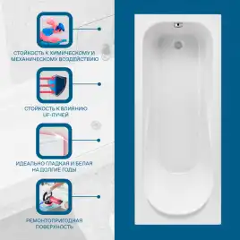 Акриловая ванна Santek Тенерифе 150х70 1WH302213 прямоугольная, Белая