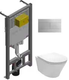 Унитаз c инсталляцией Jacob Delafon Rodin+ (E29025+E4316+EDY102+E23280) с сидением микролифт и клавишей смыва Хром