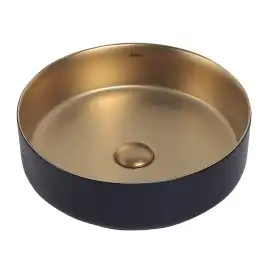 Раковина накладная ABBER BEQUEM 40х40х12 AC2109BG, круглая, матовое золото с черным