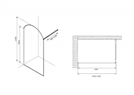 Душевая перегородка Abber Immer Offen 100 см, AG64100BN, профиль Черный, стекло Прозрачное