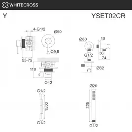 Душевая система для душа WHITECROSS Y chrome YSET02CR, скрытого монтажа, Хром