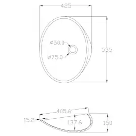 Раковина накладная ABBER STEIN 53,5х42,5х15 AS2616, овальная, белая матовая
