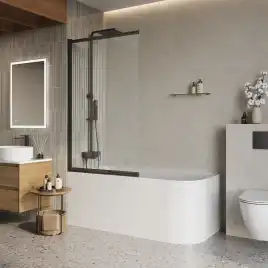 Душевая шторка на ванну BelBagno LUCE-VF-11-90/145-C-NERO стекло прозрачное, профиль Черный матовый