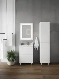 Тумба с раковиной FAURAplus САНТЕЛЬМО СЛИМ 60-2 напольная (Раковина IZI керамическая, узкая) Белая