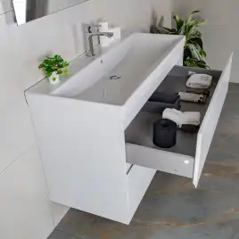 Тумба с раковиной AVS Вернисаж 100 белая глянцевая (раковина белая), подвесная 2 ящика, N814-01-1000WG-02-1010WG