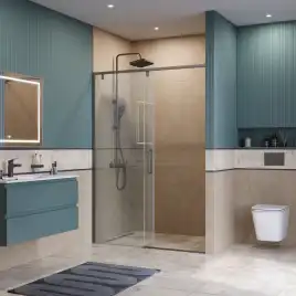 Душевая дверь BelBagno SOFT_CLOSE-1-BF-1-140-C-GM стекло прозрачное, профиль Оружейная сталь