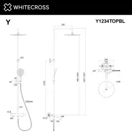Душевая система для ванны WHITECROSS Y black Y1234TOPBL, термостатическая, Черный матовый