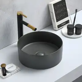 Раковина AVS Лилиан 36x36 темно-серая матовая с донным клапаном