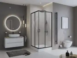 Душевой уголок BelBagno UNO-195-A-2-100-C-NERO стекло прозрачное, профиль Черный матовый