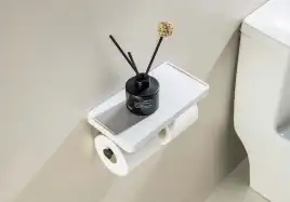 Держатель туалетной бумаги Aquatek Европа AQ4919MB двойной с полкой, Черный матовый