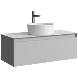 Тумба с раковиной подвесная Aqwella Geometria 100 GE01101ST+STG1014X456MW, со столешницей мрамор белый, цвет серый туман