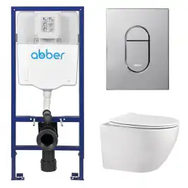 Комплект унитаза с инсталляцией ABBER Bequem AC1100 белый и кнопкой AC0124 хром глянцевый