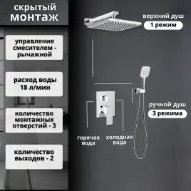 Встраиваемая душевая система AVS CUBE 811-221-CR, хром