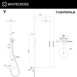 Душевая система для душа WHITECROSS Y brushed gold Y1254TOPGLB, термостатическая, Золото брашированное