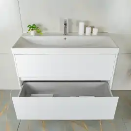 Тумба с раковиной AVS Вернисаж 100 белая глянцевая (раковина белая), подвесная 2 ящика, N814-01-1000WG-02-1010WG